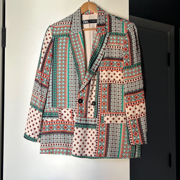 Zara Jackets & Blazers - Zara OVERSIZED satin Colorful Geometric Blazer